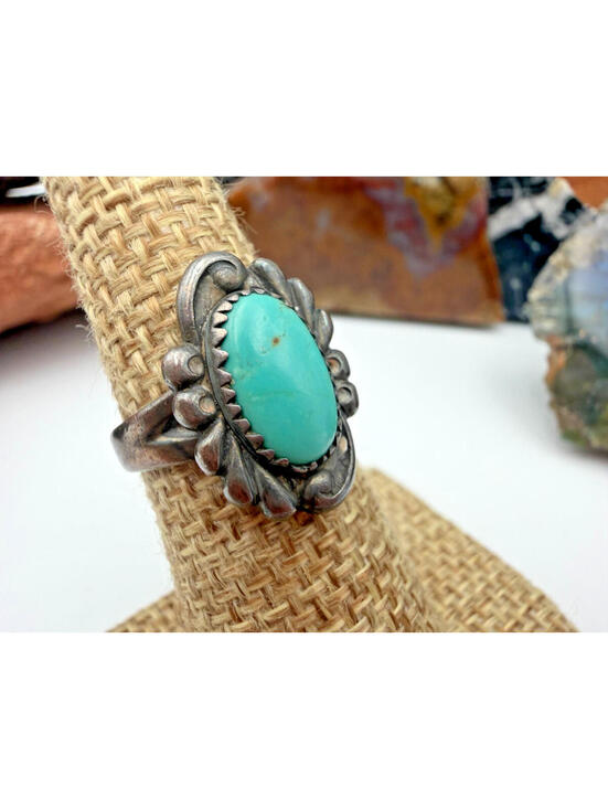 Vintage Navajo Native American Turquoise Stone Sterling Silver Old Pawn Ring - Picture 5 of 9